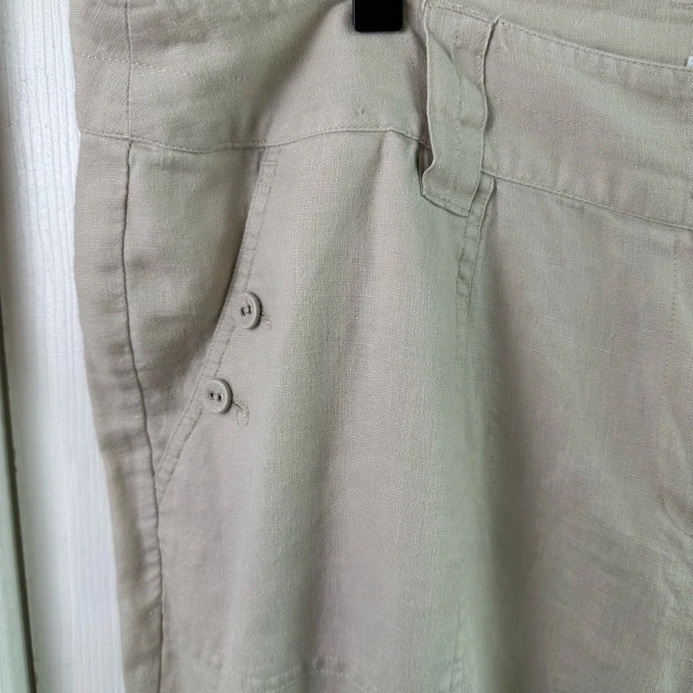 Charter Club Pants Womens 16W Petite Linen Katherine Fit Wide Leg Beige Buttons - Picture 3 of 11